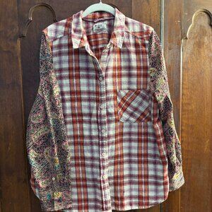 Unique two-fabric button down flannel shirt